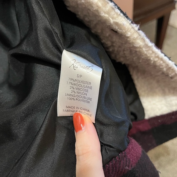 Kismet Burgundy Plaid Jacket with Cream Sherpa Lining - Picture 3 of 4